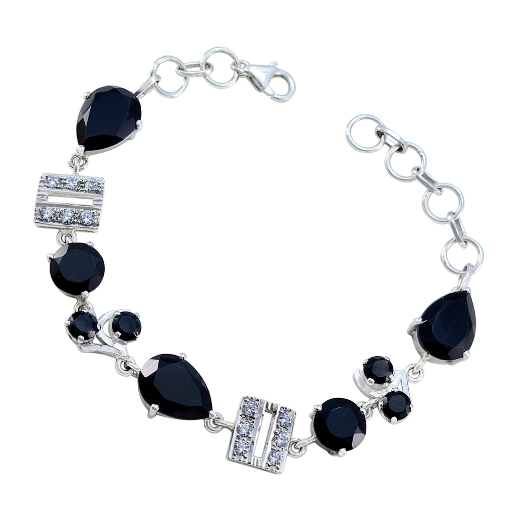 Black Onyx Comfort Fit Minimal Black Sterling Silver Links Bracelet