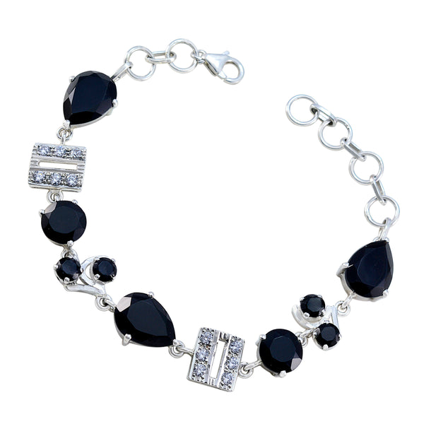 Black Onyx Comfort Fit Minimal Black Sterling Silver Links Bracelet