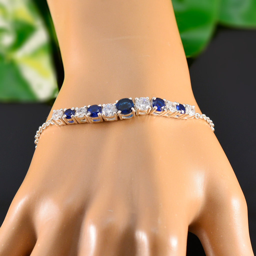 Blue Supphire CZ Couple Whisper-thin Blue Silver Tennis Bracelet