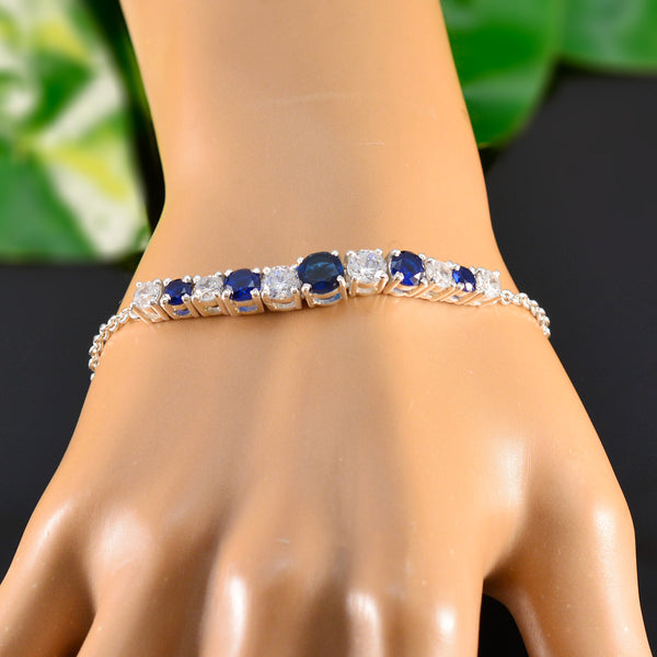 Blue Supphire CZ Couple Whisper-thin Blue Silver Tennis Bracelet