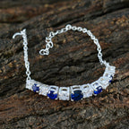 Blue Supphire CZ Couple Whisper-thin Blue Silver Tennis Bracelet