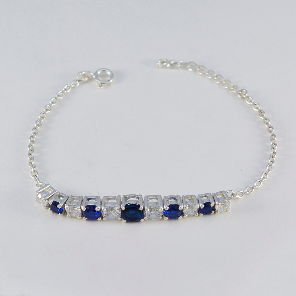 Blue Supphire CZ Couple Whisper-thin Blue Silver Tennis Bracelet