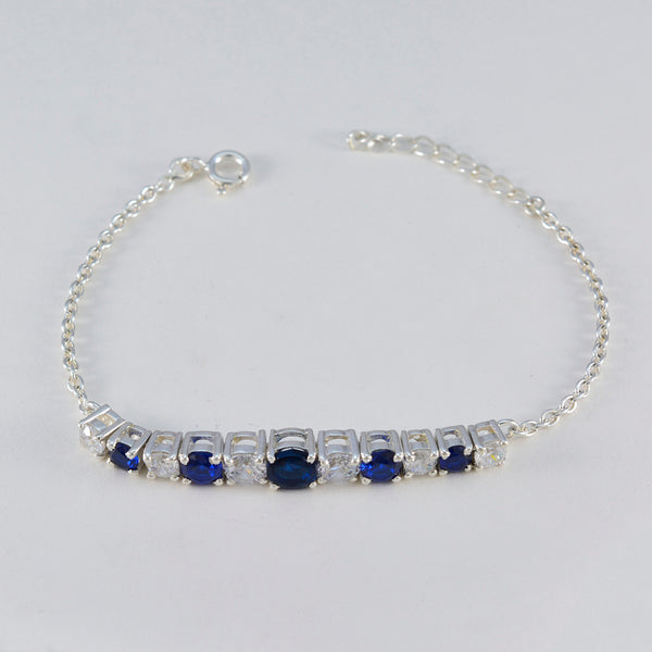 Blue Supphire CZ Couple Whisper-thin Blue Silver Tennis Bracelet