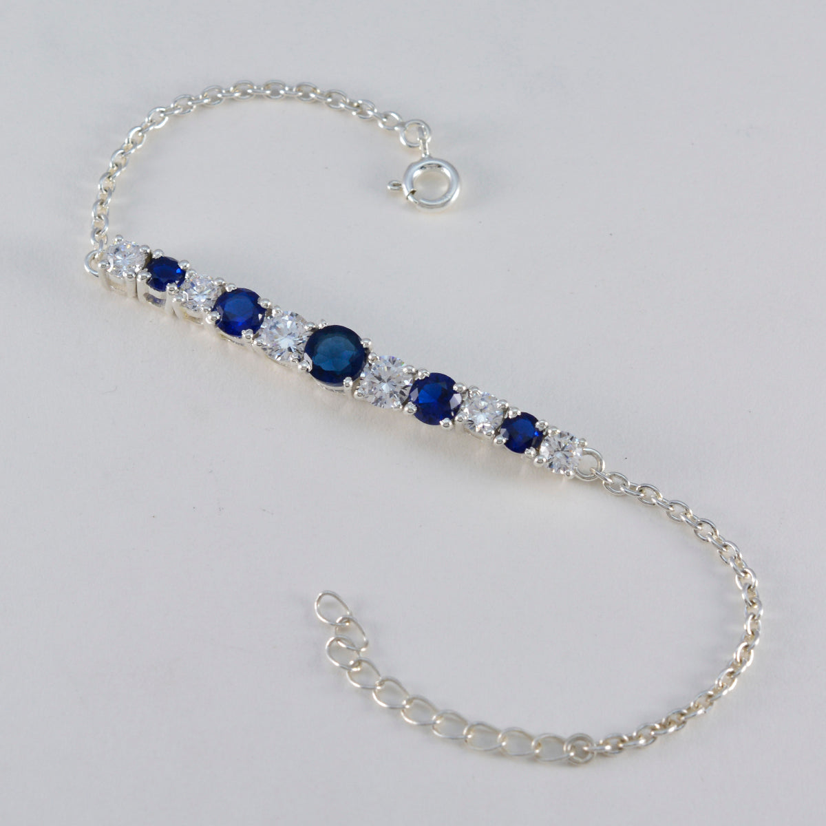 Blue Supphire CZ Couple Whisper-thin Blue Silver Tennis Bracelet