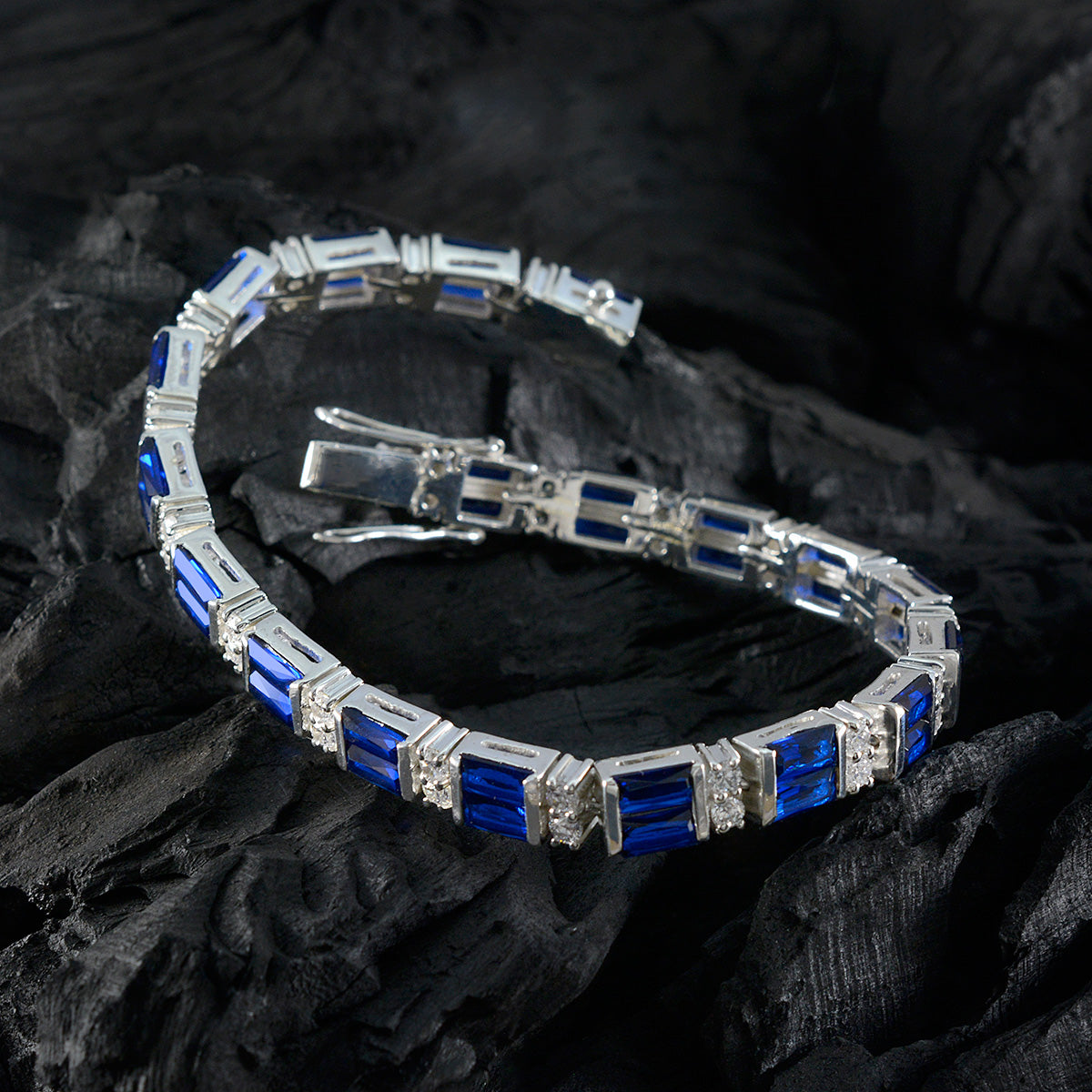 Blue Supphire CZ Couture Eye-catching Blue Sterling Silver Tennis Bracelet