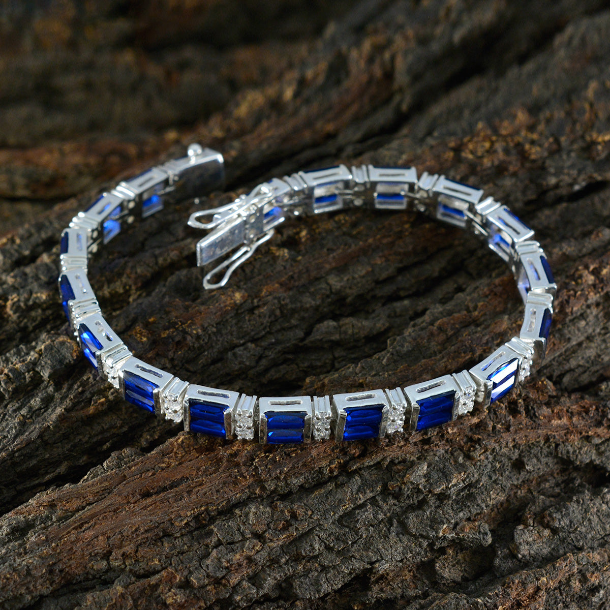Blue Supphire CZ Couture Eye-catching Blue Sterling Silver Tennis Bracelet