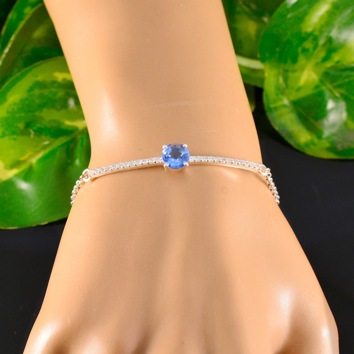 Blue Supphire CZ Daily Minimalist Blue Silver Links Bracelet