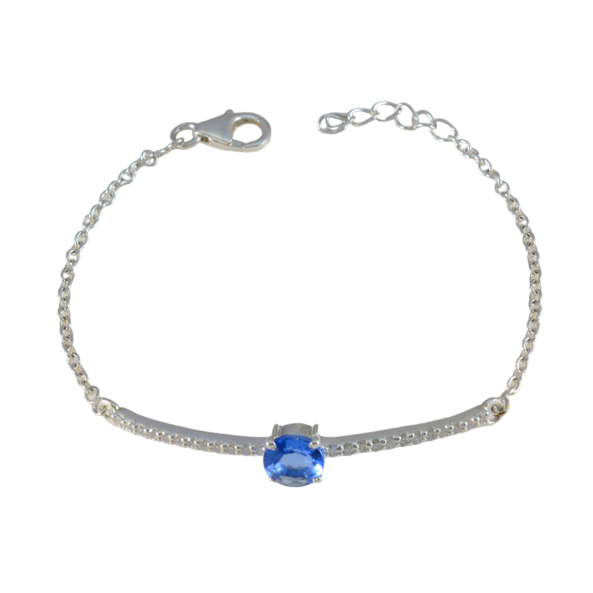 Blue Supphire CZ Daily Minimalist Blue Silver Links Bracelet Hoofdafbeelding