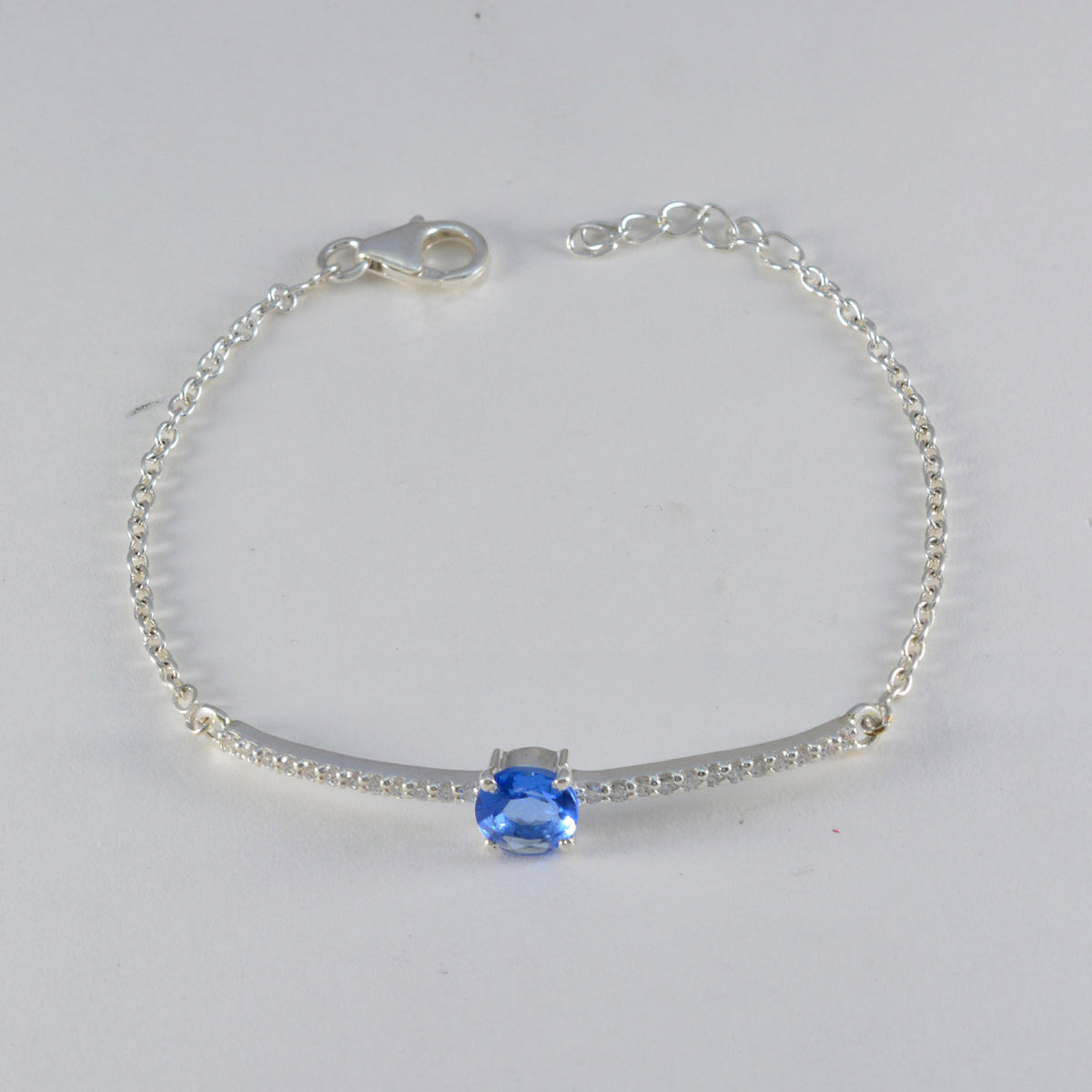 Blauwe Supphire CZ Dagelijkse Minimalistische Blauwe Zilveren Schakelarmband Secundaire afbeelding