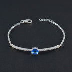 Blue Supphire CZ Daily Minimalist Blue Silver Links Bracelet