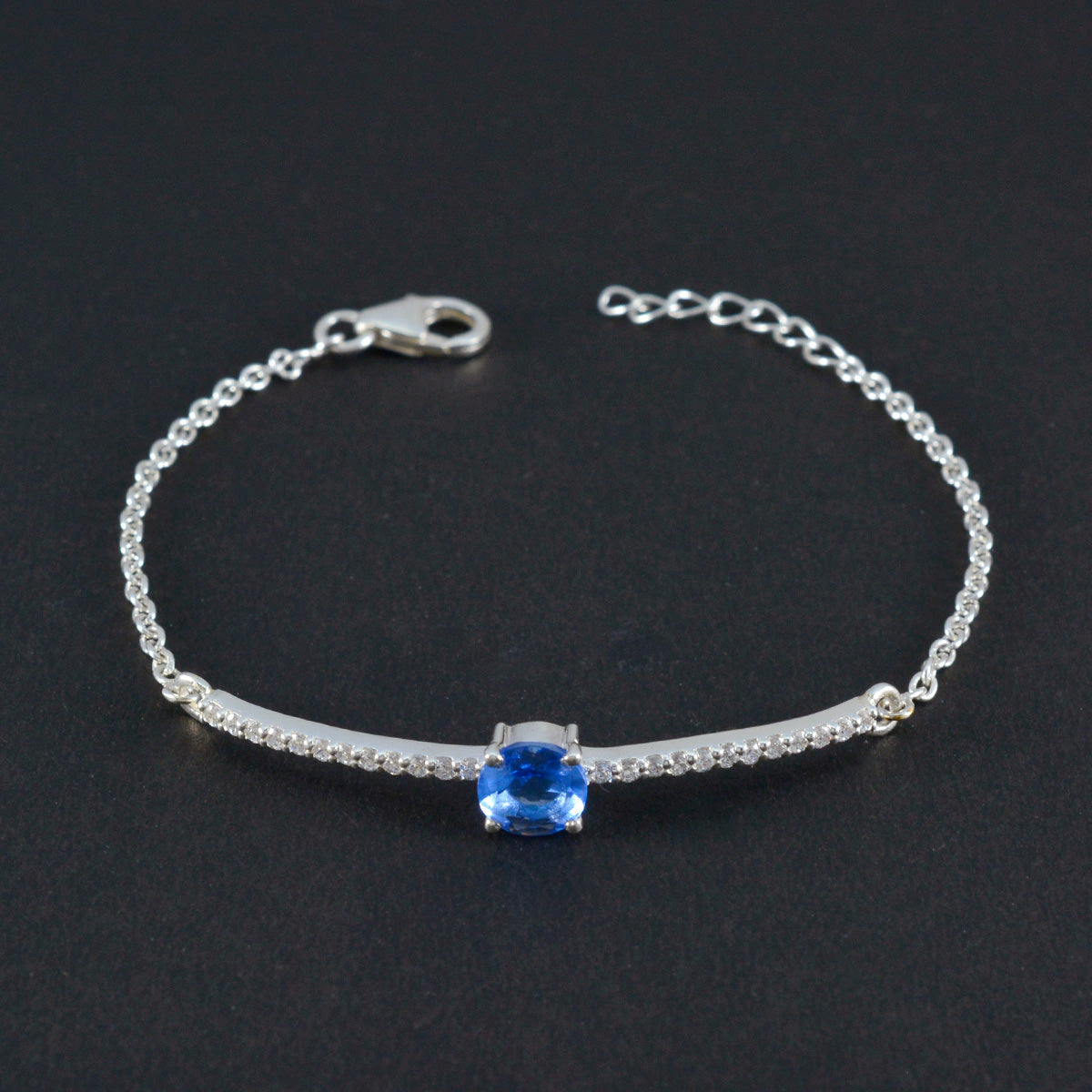 Blue Supphire CZ Daily Minimalist Blue Silver Links Bracelet