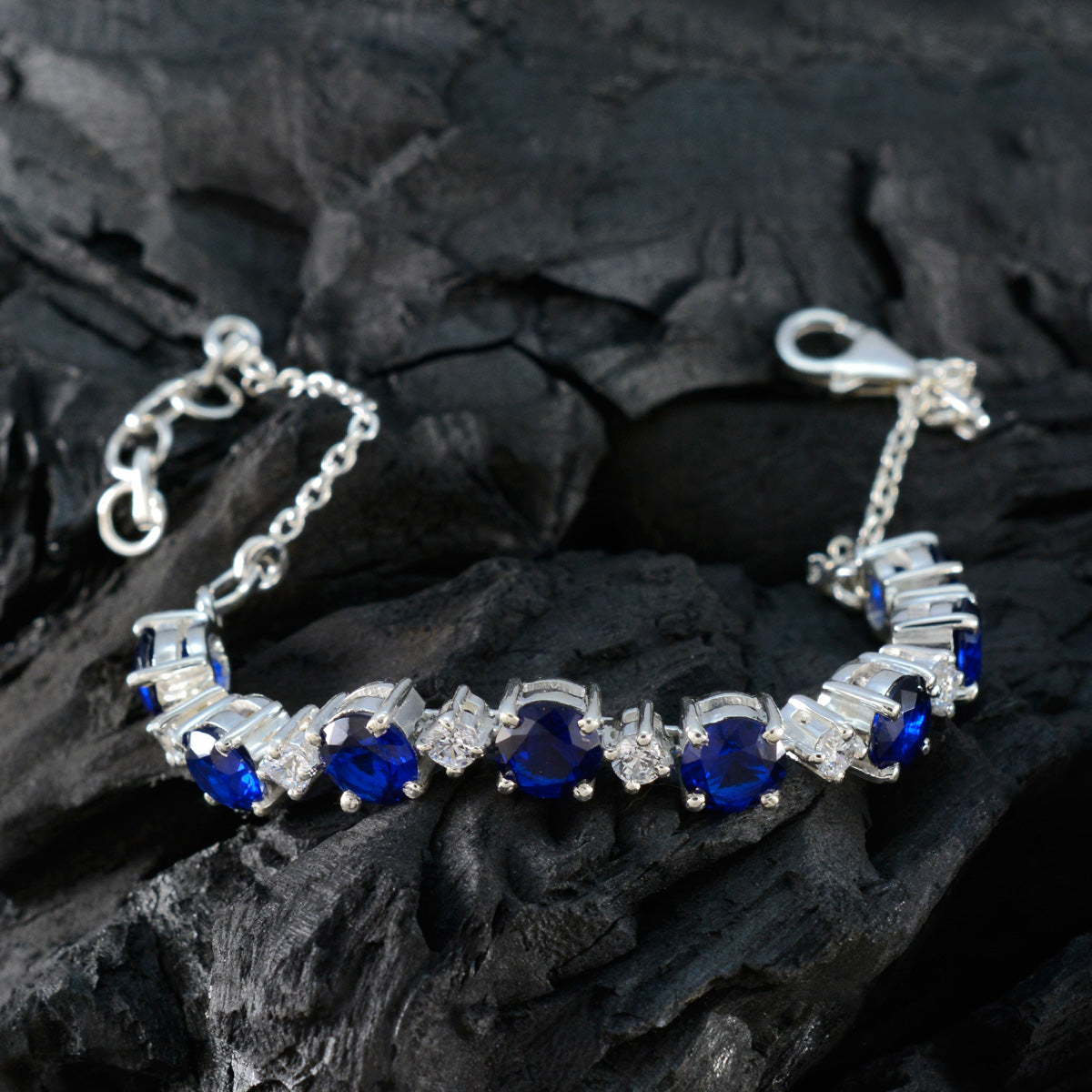Blue Supphire CZ Daughters Day Featherlight Blue Sterling Silver Tennis Bracelet