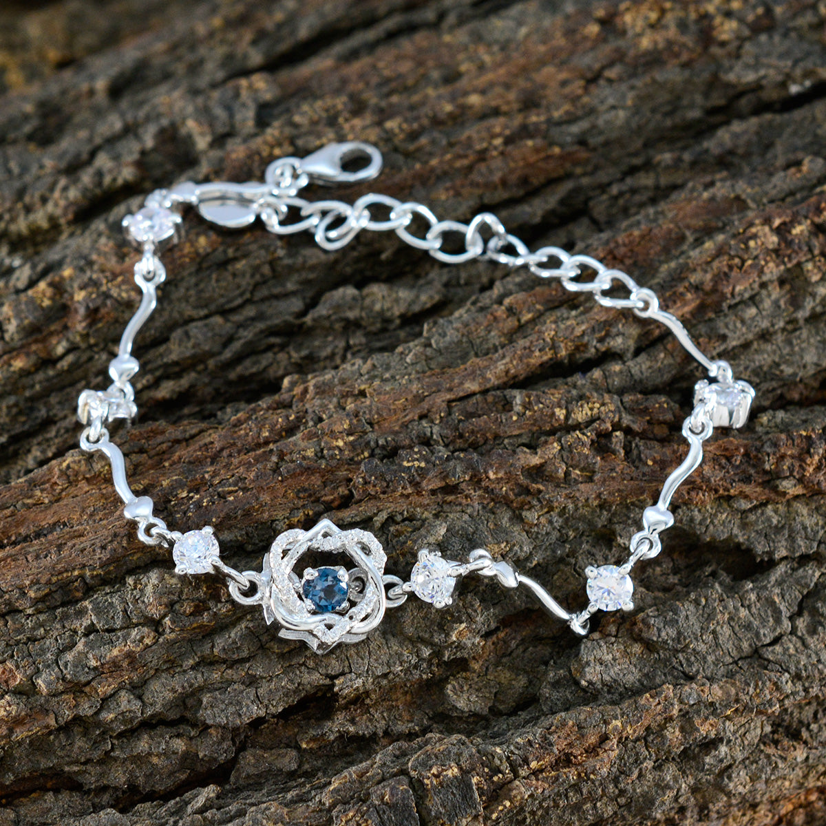Blue Supphire CZ Day of the German Beer Whisper-thin Blue 925 Silver Chain Bracelet
