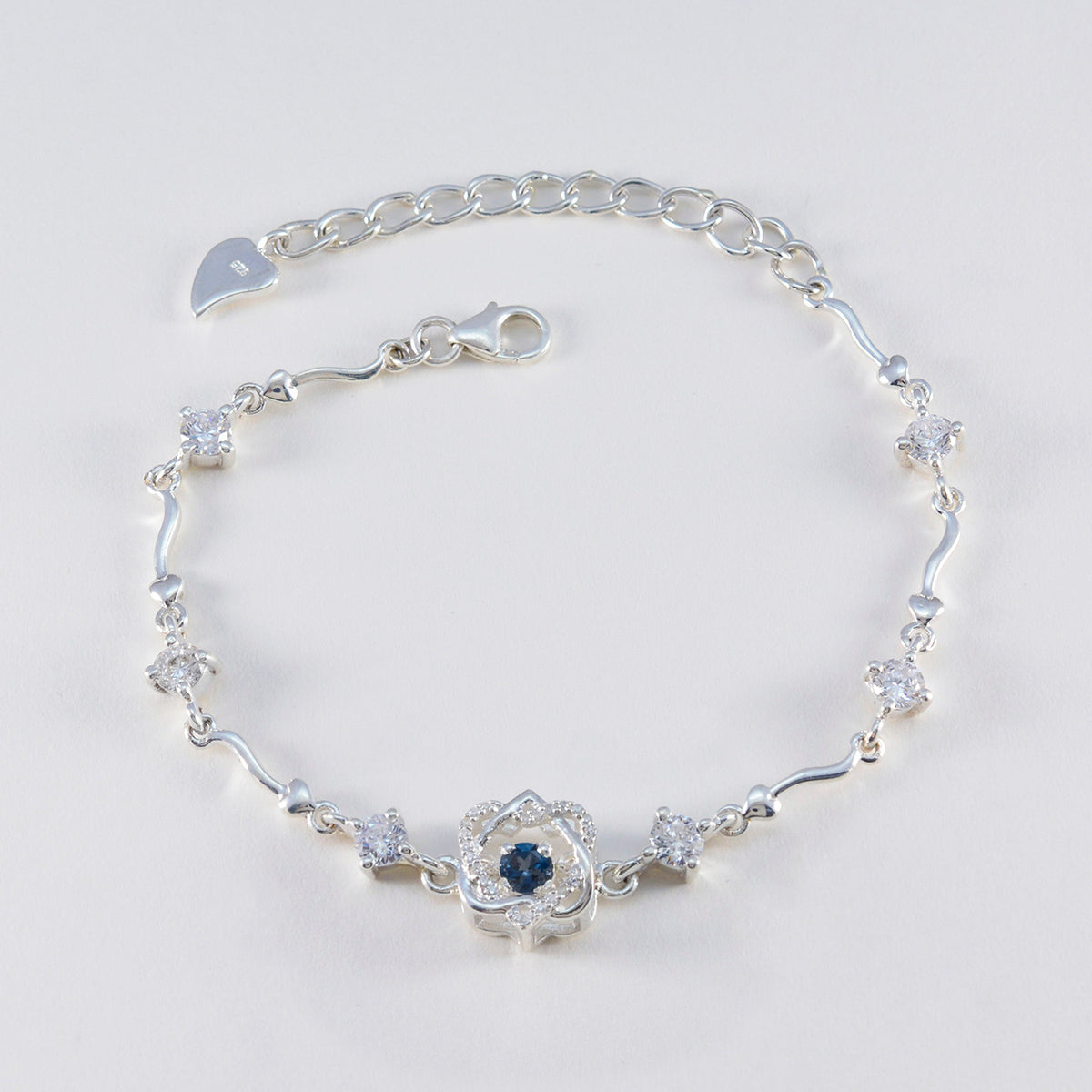 Blue Supphire CZ Day of the German Beer Whisper-thin Blue 925 Silver Chain Bracelet