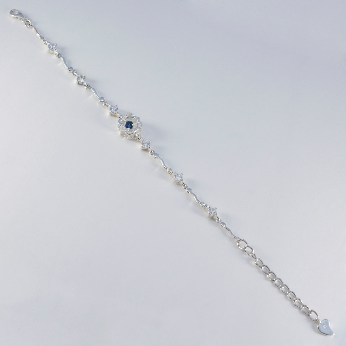 Blue Supphire CZ Day of the German Beer Whisper-thin Blue 925 Silver Chain Bracelet