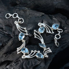 Blue Topaz December Start Winter Sale Minimal Blue Silver Links Bracelet