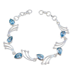 Blue Topaz December Start Winter Sale Minimal Blue Silver Links Bracelet