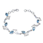 Blue Topaz December Start Winter Sale Minimal Blue Silver Links Bracelet
