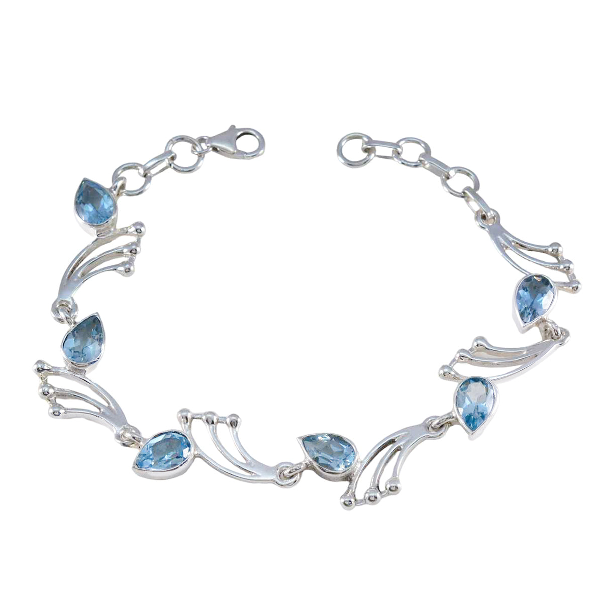 Blue Topaz December Start Winter Sale Minimal Blue Silver Links Bracelet