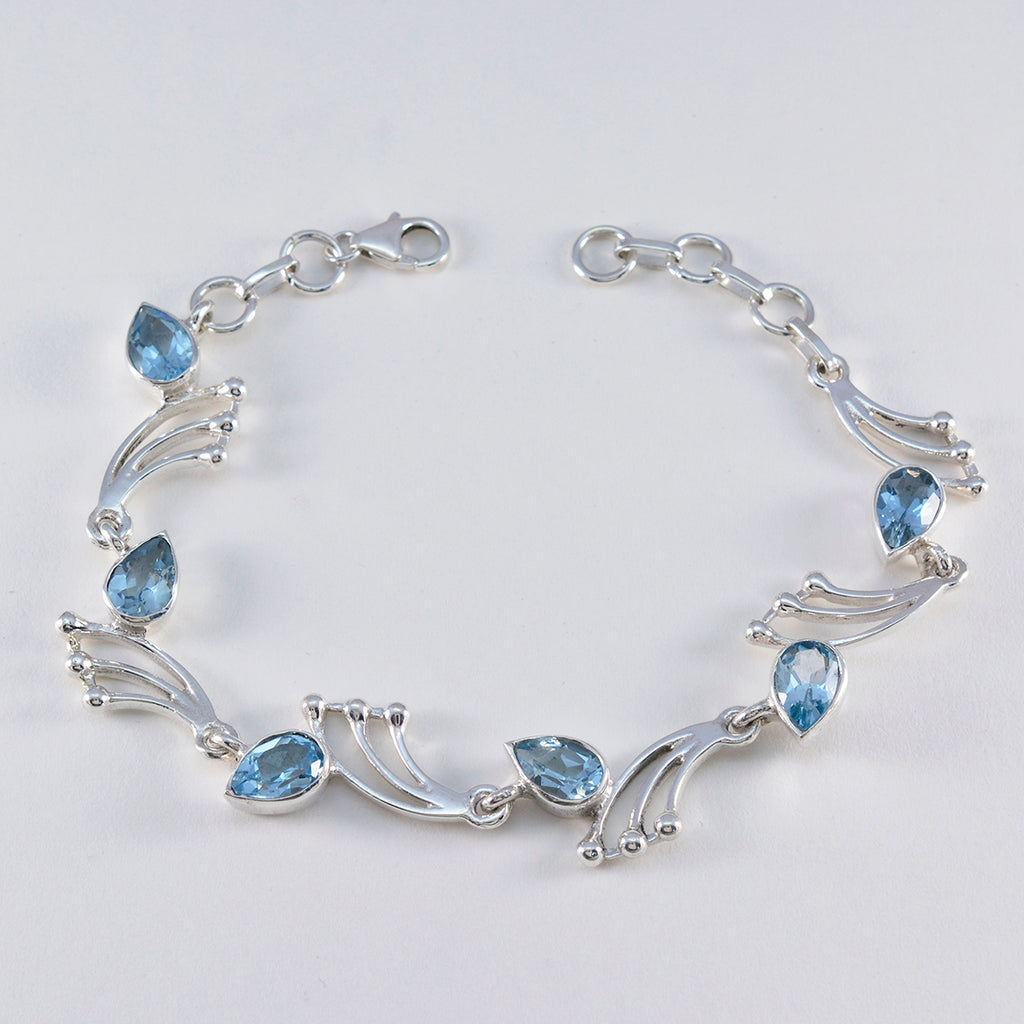 Blue Topaz December Start Winter Sale Minimal Blue Silver Links Bracelet