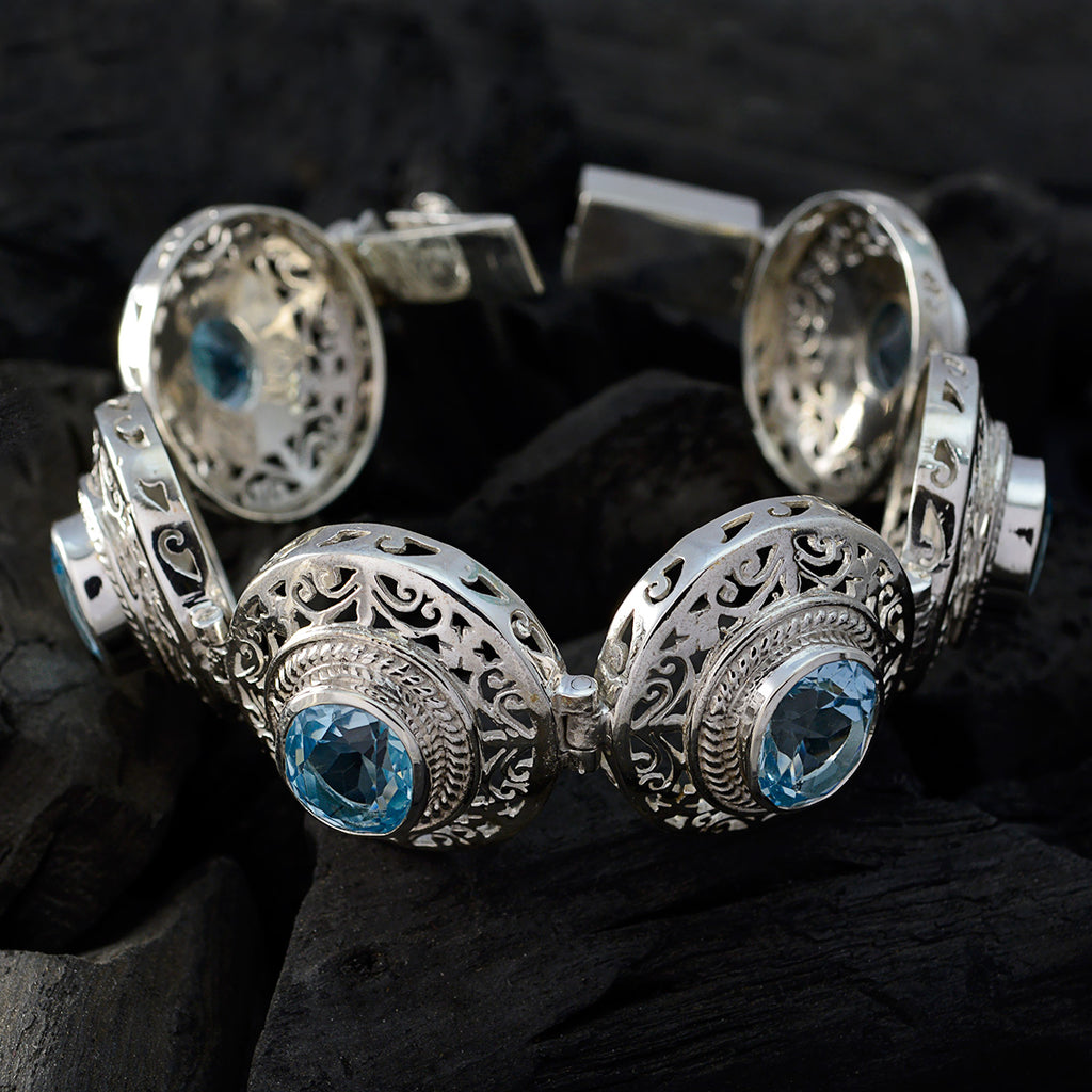 Blue Topaz Dry January Statement Blue Silver Tennis Bracelet