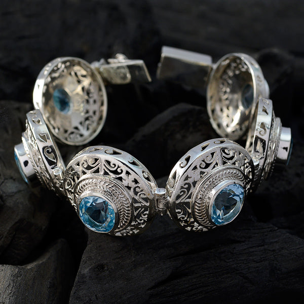 Blue Topaz Dry January Statement Blue Silver Tennis Bracelet