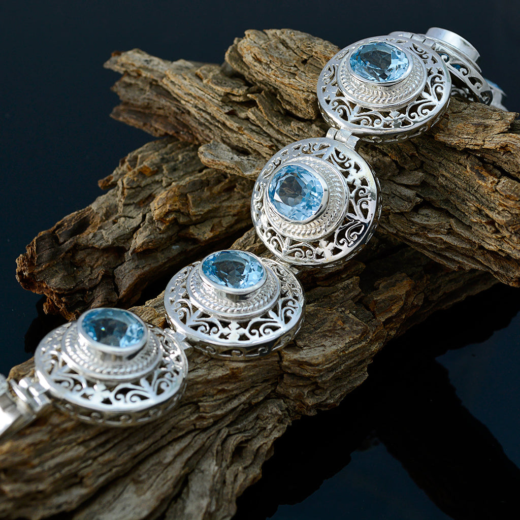 Blue Topaz Dry January Statement Blue Silver Tennis Bracelet