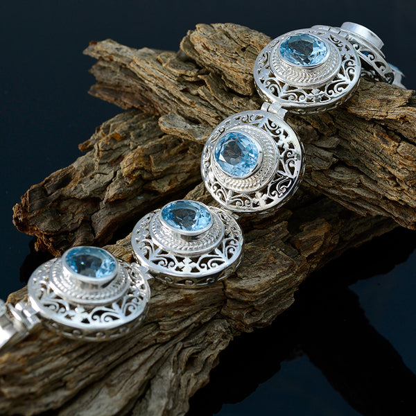 Blue Topaz Dry January Statement Blue Silver Tennis Bracelet