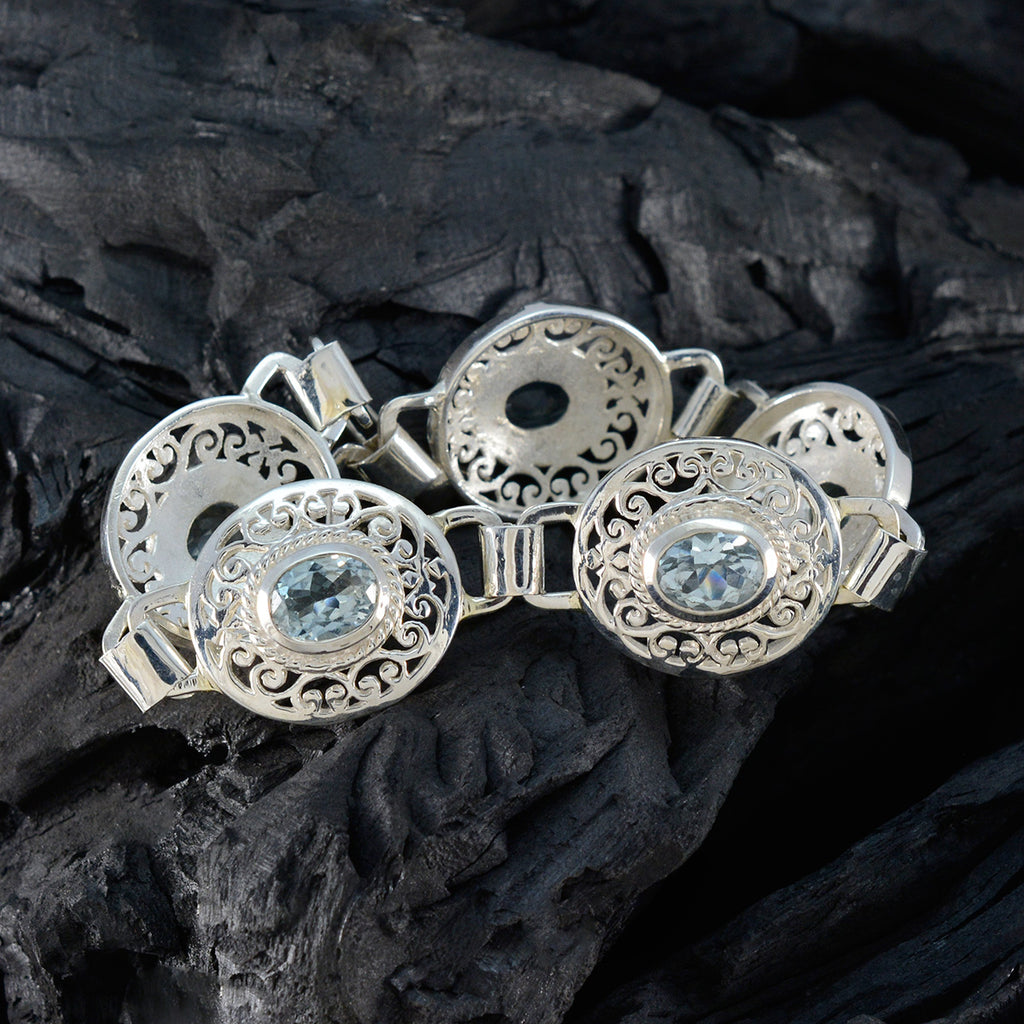 Blue Topaz Early May Bank Holiday Eye-catching Blue Sterling Silver Links Bracelet