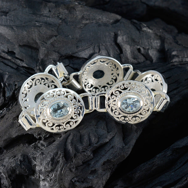 Blue Topaz Early May Bank Holiday Eye-catching Blue Sterling Silver Links Bracelet