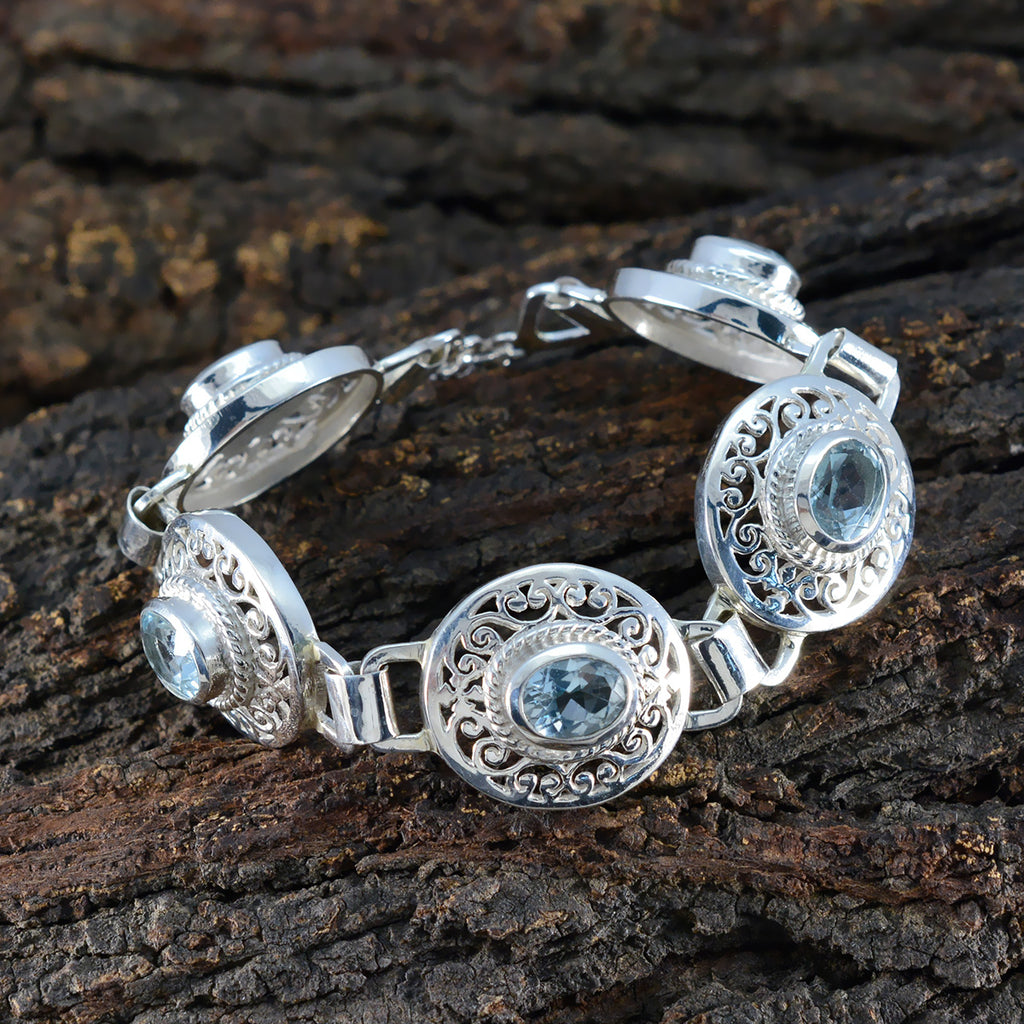 Blue Topaz Early May Bank Holiday Eye-catching Blue Sterling Silver Links Bracelet