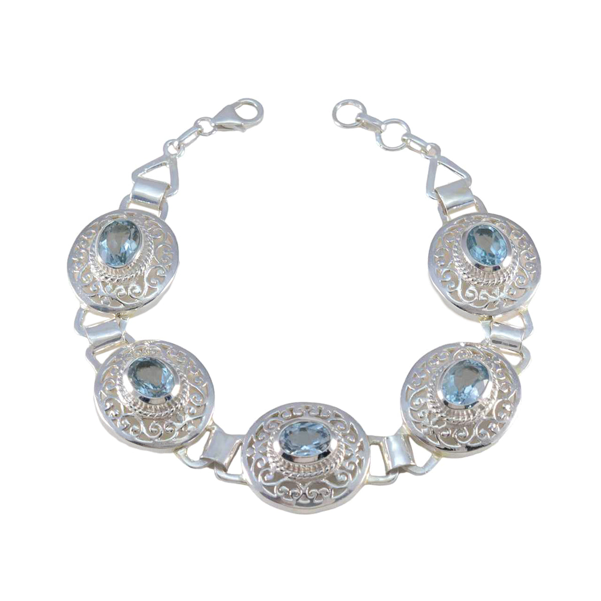Blue Topaz Early May Bank Holiday Eye-catching Blue Sterling Silver Links Bracelet