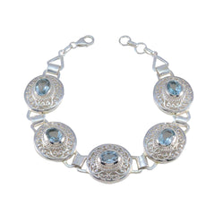 Blue Topaz Early May Bank Holiday Eye-catching Blue Sterling Silver Links Bracelet