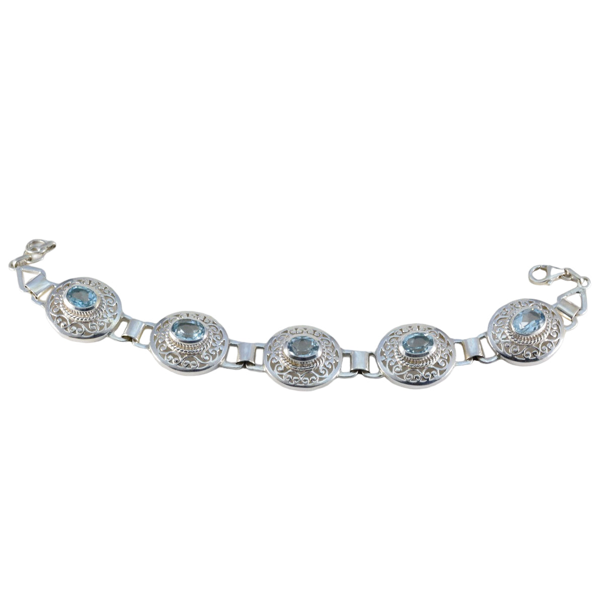 Blue Topaz Early May Bank Holiday Eye-catching Blue Sterling Silver Links Bracelet