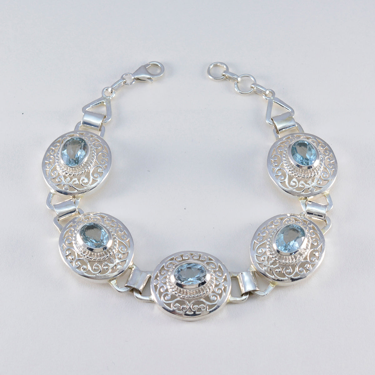 Blue Topaz Early May Bank Holiday Eye-catching Blue Sterling Silver Links Bracelet