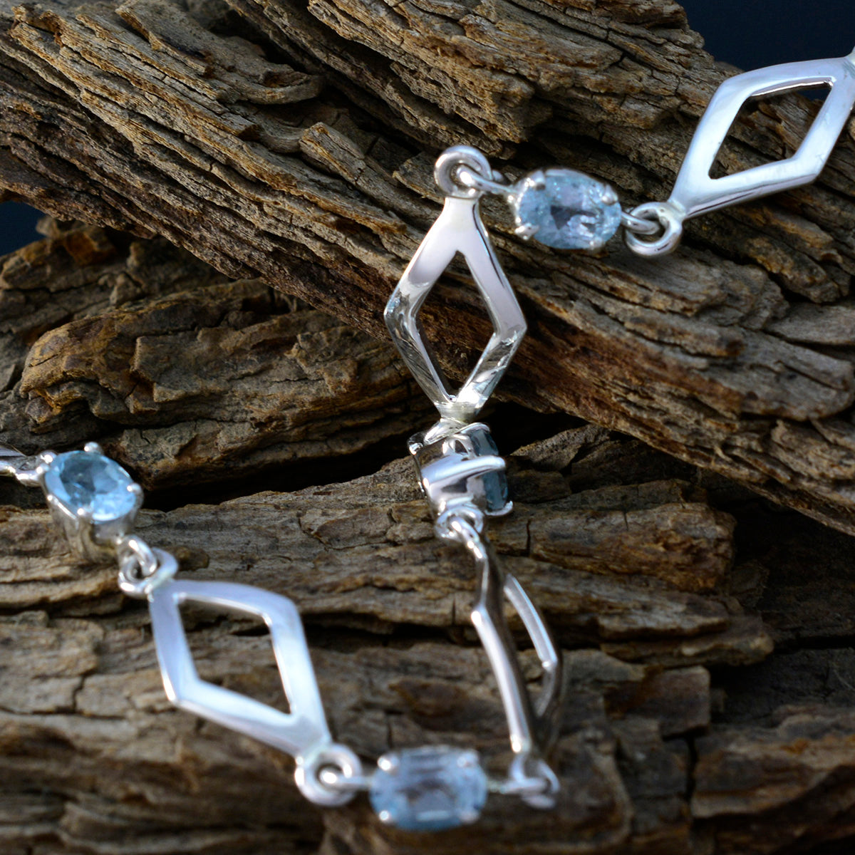 Blue Topaz Earth Hour Featherlight Blue Silver Links Bracelet