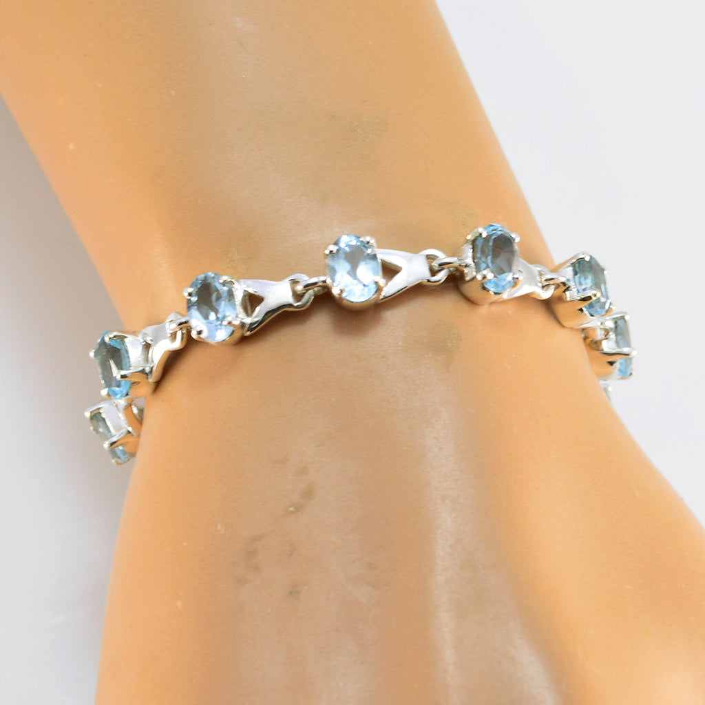 Blue Topaz Easter Featherlight Blue Sterling Silver Links Bracelet
