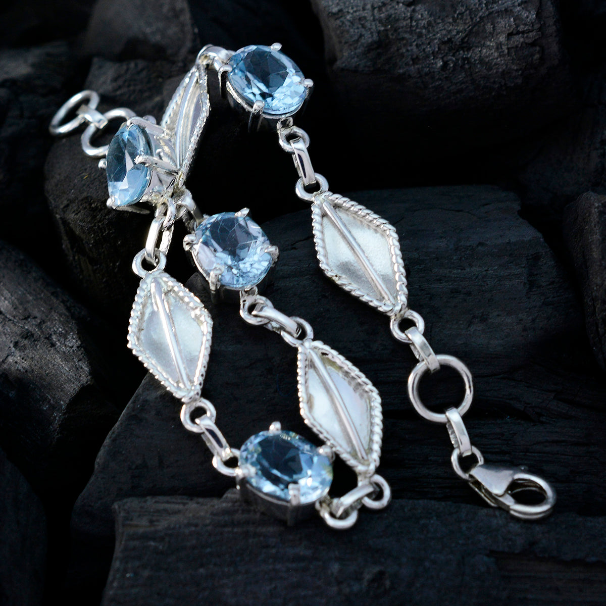 Blue Topaz Easter Monday Tiny Blue 925 Silver Links Bracelet