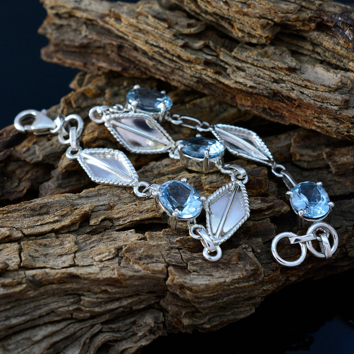 Blue Topaz Easter Monday Tiny Blue 925 Silver Links Bracelet