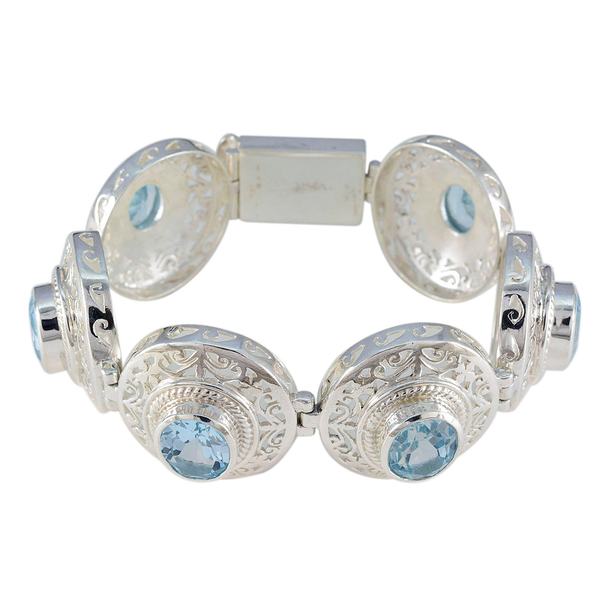 Blue Topaz Easter Weekend Statement Blue Silver Tennis Bracelet メイン画像