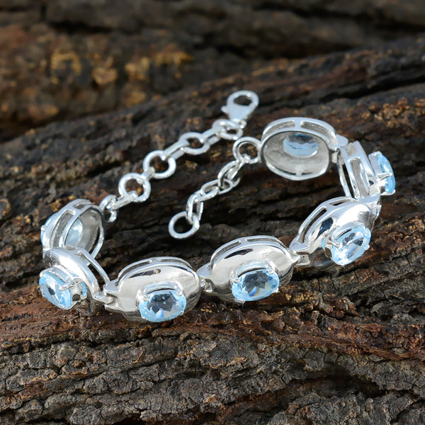 Pulsera de tenis de plata azul con topacio azul Eid al-Fitr que llama la atención