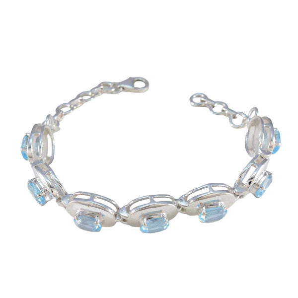 Pulsera de tenis de plata azul con topacio azul Eid al-Fitr que llama la atención