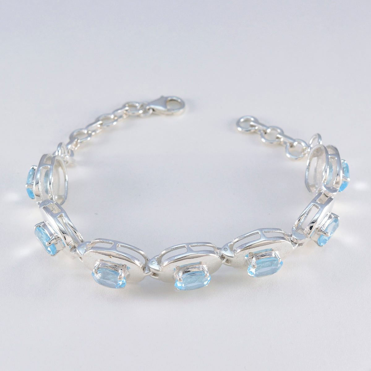 Blue Topaz Eid al-Fitr Eye-catching Blue Silver Tennis Bracelet