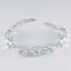 Blue Topaz Eid al-Fitr Eye-catching Blue Silver Tennis Bracelet