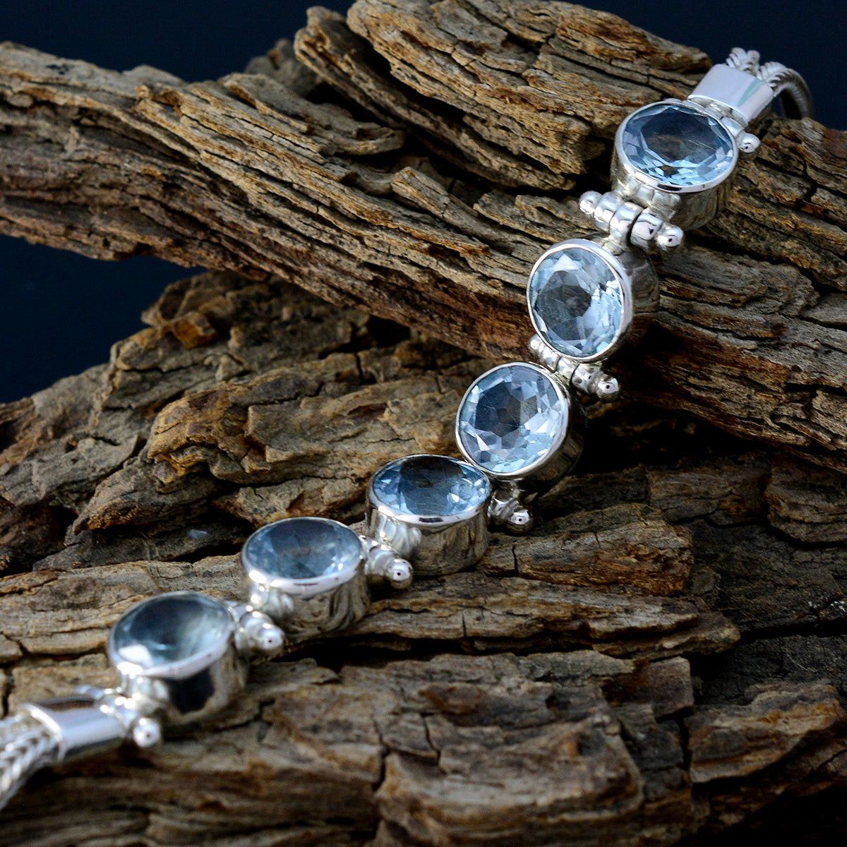 Blue Topaz End of Ramadan Mid-weight Blue 925 Silver Tennis Bracelet