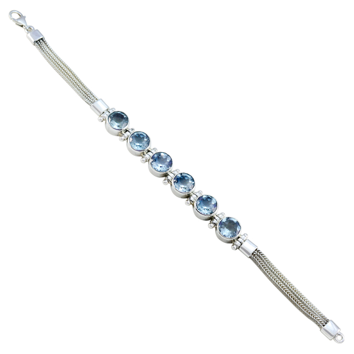 Blue Topaz End of Ramadan Mid-weight Blue 925 Silver Tennis Bracelet Huvudsaklig produktbild