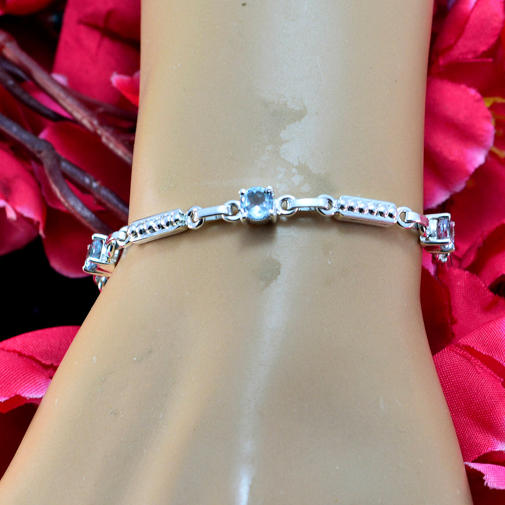 Blue Topaz End of Summertime Minimal Blue Silver Links Bracelet
