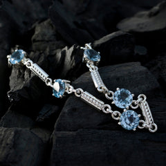 Blue Topaz End of Summertime Minimal Blue Silver Links Bracelet