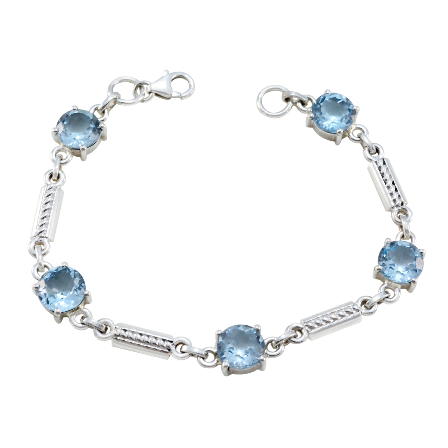Blue Topaz End of Summertime Minimal Blue Silver Links Bracelet Imagen principal del producto
