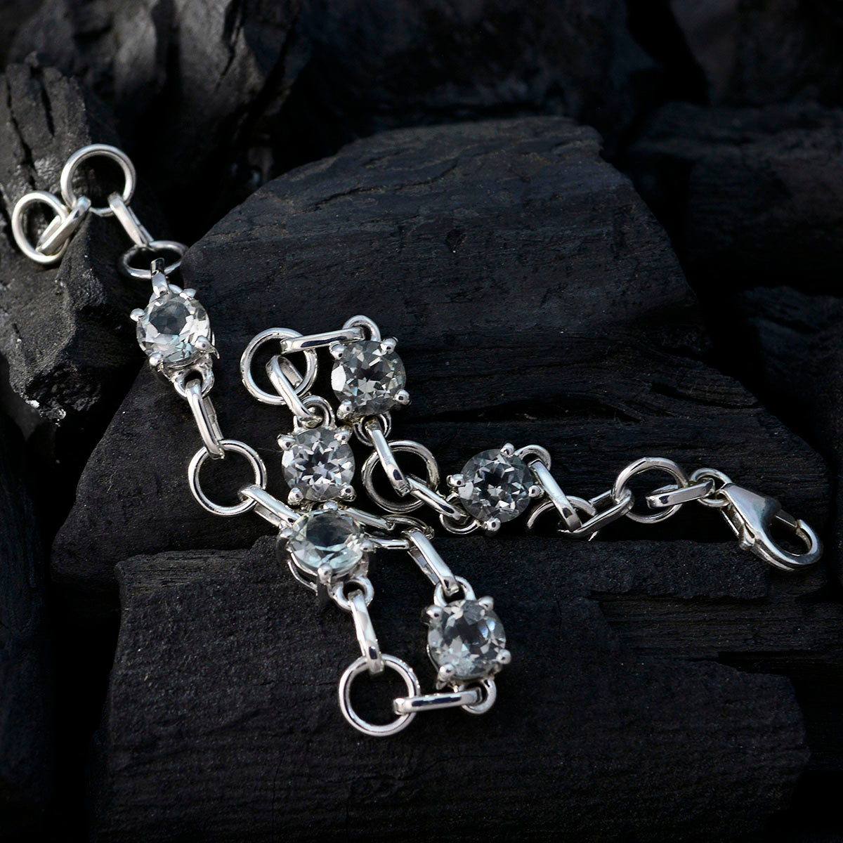 Blue Topaz End of Wintertime Delicate Blue Sterling Silver Links Bracelet